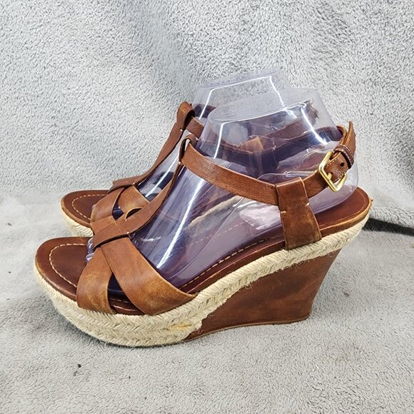 Miu Miu Shoes Womens Size Brown T Strap Wedge Sandals *Read*